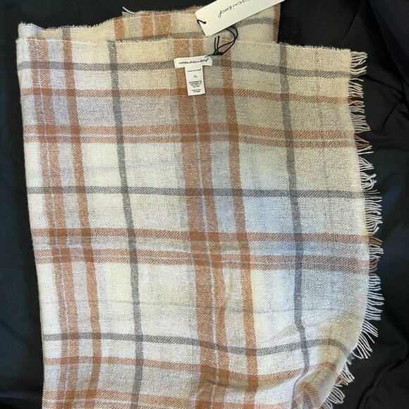 NWT 100% CASHMERE WOVEN UNSUBSCRIBED SCARF Cream Plaid - Picture 3 of 4